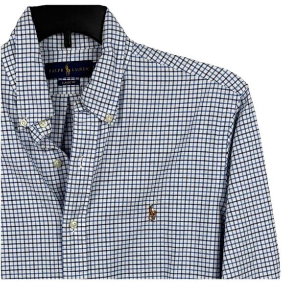 Ralph Lauren Dress shirt Men Large Navy Plaid Pony Classic Fit Button Casual - Picture 1 of 7